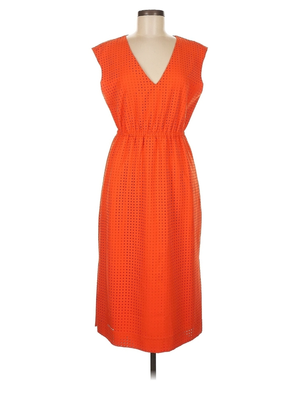 J. Crew Bright Orange Eyelet Midi Dress